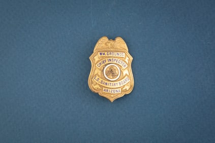 Small vintage gold colored Shield Badge with Eagle Crest  marked “WM. GROUNDS/ CHIEF INSPECTOR/