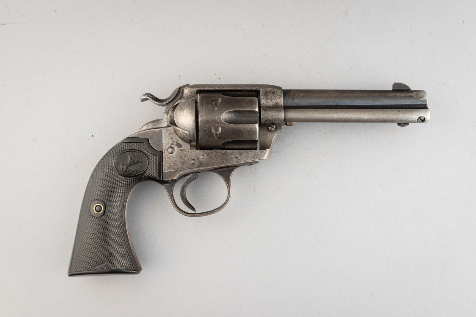 Colt Bisley Model, SA Revolver, with Factory Letter that states: Serial Number: 208530. Caliber:: Colt Bisley Model, SA Revolver, with Factory Letter that states: Serial Number: 208530. Caliber: .32/20. Barrel Length: 4 3/4". Finish: Blue. Type of Stocks: Not Listed. Sold To: Seattle Hardware Co.,