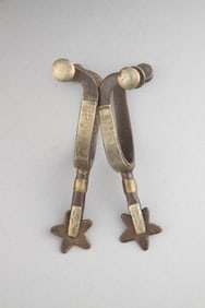 Pair of McChesney single mounted Spurs, #1, Ladies Spurs. Maples Estate.