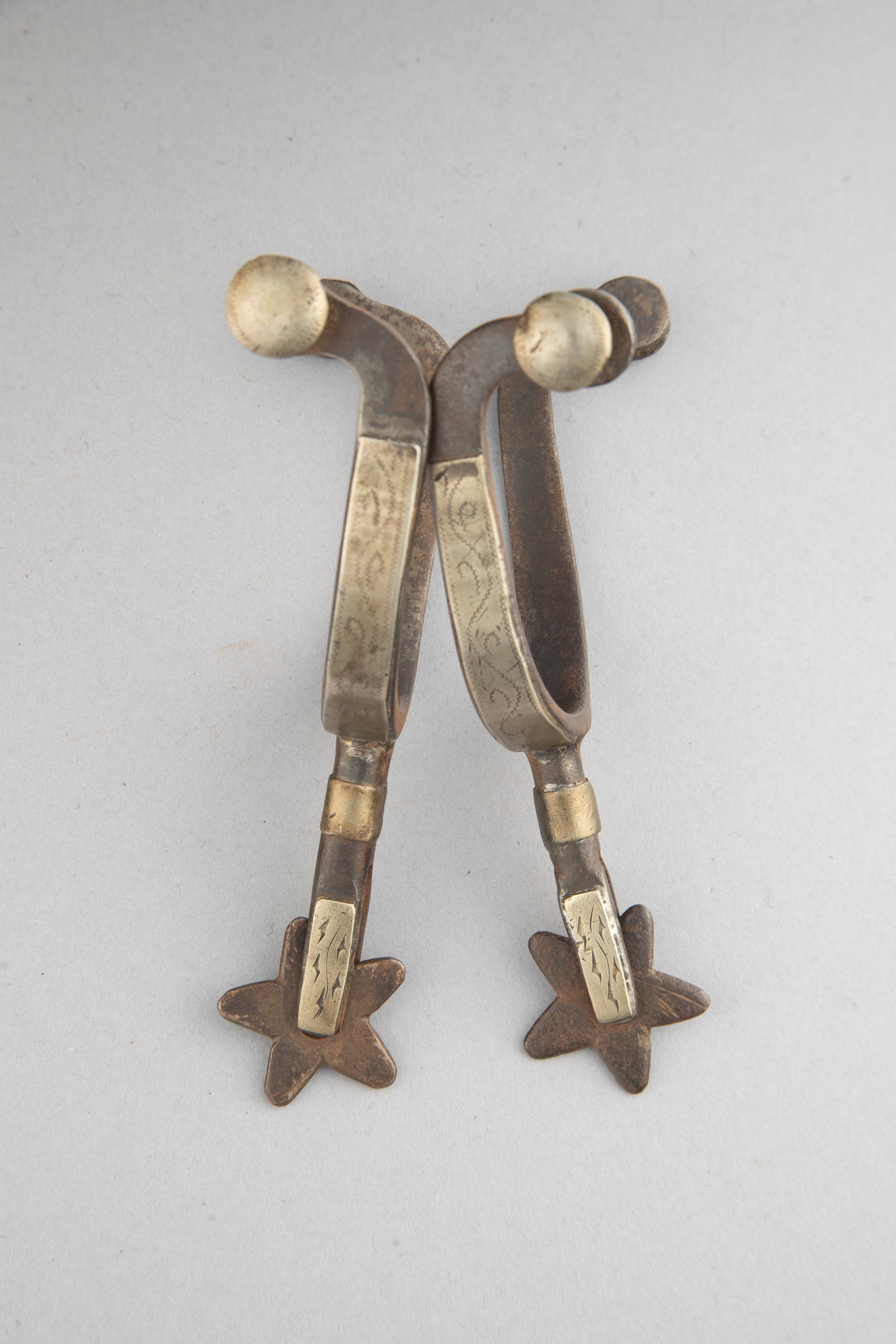 Pair of McChesney single mounted Spurs, #1, Ladies Spurs. Maples Estate.: Pair of McChesney single mounted Spurs, #1, Ladies Spurs. Maples Estate.