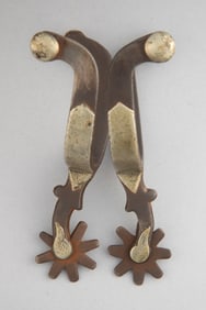 Pair of McChesney "Arm & Hammer" marked double mounted Spurs, #41. Maples Estate.