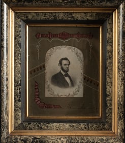 Shadow Box Framed Funeral Image of President Abraham Lincoln. Note: The unusual matte around Image.
