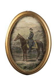 Antique bubble glass, oval Frame with tinted Print, marked on back "Major-General William Tecumseh