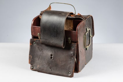 Scarce leather Traveling Medical Kit, carried horseback, with flap sides and several original glass