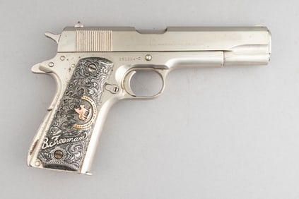 Colt, Government Model, Automatic Pistol, .45 ACP caliber, SN 251334-C, nickel finish, 5" barrel.