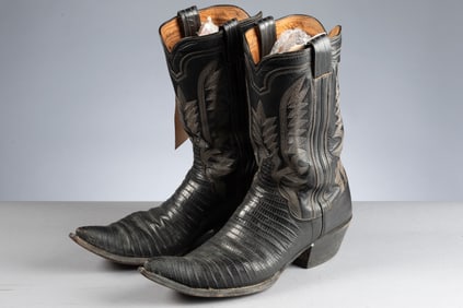Black Lizard Skin Boots made by M.L. Leddy, San Angelo, size 12B. Hang tag reads "Pair of black
