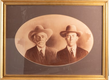 Framed, oval matted pair of early Texas Rangers, frame measures 26" L x 19 3/4" T. Paul Chapman