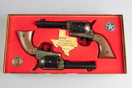 Boxed pair of Daisy Texas Ranger Commemorative BB Pistols. Commemorating 1823-1973, .177 caliber