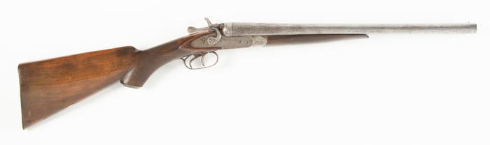 Antique Double Barrel Coach Gun, with double rabbit ear hammers, 12 ga., SN 176, manufactured by