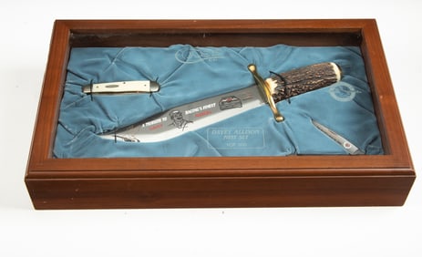 Davey Allison Mint Three Piece Knife Set made by Case XX. Includes massive 13" Clip Point Bowie