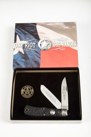 New in box Texas Ranger Double Blade Knife, Limited Edition 1986, "One Riot, One Ranger", made by