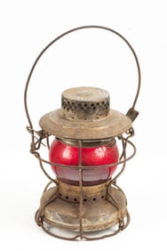 Vintage Caboose Lantern marked "St. Louis, U.S.A." with desirable red globe marked "Adlake Kero",
