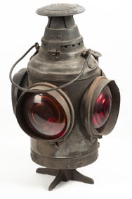 Vintage Railroad Switch Light with red and amber lenses, marked "Dressel Arlington N.J. U.S.A.",