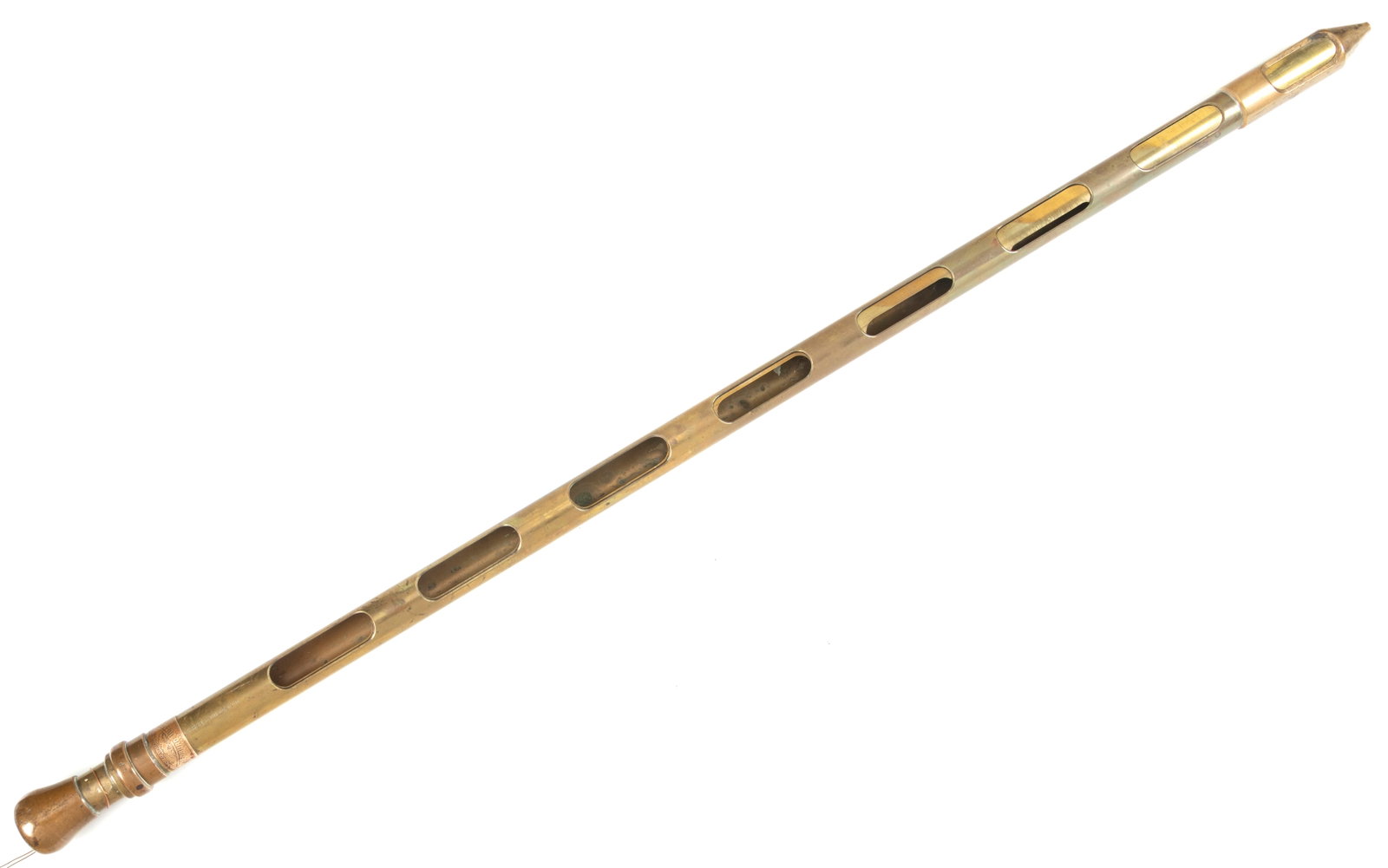 Antique heavy made, solid brass Soil Tester marked "Seedburo, 1912", 50" L x 1 1/2" diameter, patent: Antique heavy made, solid brass Soil Tester marked "Seedburo, 1912", 50" L x 1 1/2" diameter, patent number 2-688-87. Buddy King Collection.