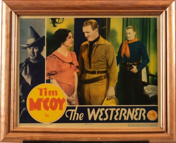 Framed antique Lobby Card advertising Tim McCoy in "The Westerner", frame measures 16 3/4" L x 13