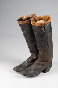 Pair of early tall top Cowboy Boots, circa 1900, with 17 1/2" tall tops, original mule ear pulls.