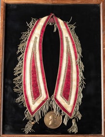 Wooden framed Peace Medal with  silk Collar. Heavy 3" token (Peace Medal), appears to be solid brass