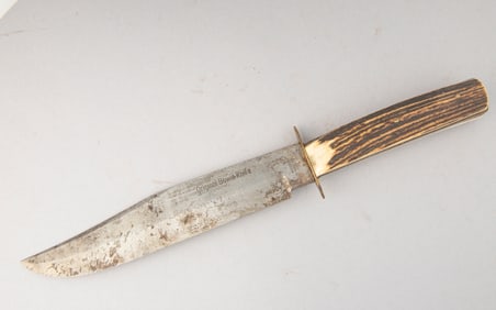Large Clip Point Bowie with Buck Horn handle, 8" blade, 13" overall.
