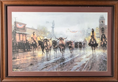 Framed Print marked "G. Harvey" at lower left, titled "Cowboys Pay Day". Custom matted frame