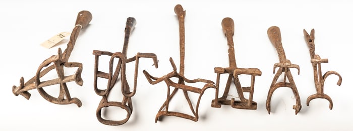Collection of six (6) early, hand forged Branding Irons from different ranches.  Lengths are from