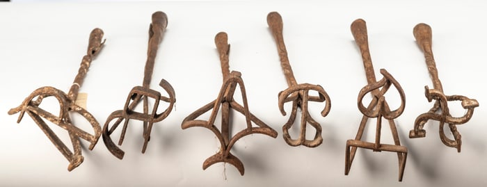 Collection of six (6) early, hand forged Branding Irons from different ranches.  Lengths are from
