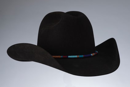 Custom made, high quality black, western Beaver Dress Hat with multi-colored Hat Band. Sold with