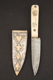 Handmade Knife by noted Comanche, Texas Bit & Spur Maker, the late Carl Hall. Knife is in a sterling