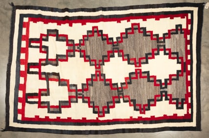 Large Navajo Rug, measures 88" L x 60" W, great geometric design showing great lazy lines,