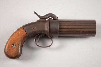 Six Shot Percussion Pepperbox Pistol. Barrel is marked "Ethan Allen by Hoppe's", 3 1/2" barrel, SN