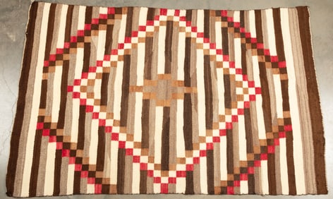 Navajo Rug with unique geometric design showing great lazy lines, measures 64" x 44", shows