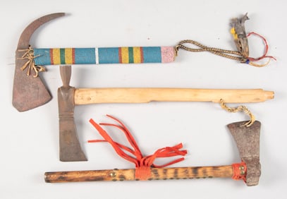 Collection of three Axes, one is a Pipe Axe with axe head being 8 1/4" and 17 1/2" replacement