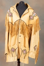 Special Collection "Richie" marked full length Leather Fringed Jacket with 8" fringe, fancy beadwork