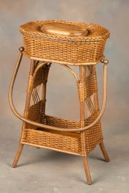 "Heywood-Wakefield" marked Victorian Wicker, natural finish Sewing Stand, measures 28 1/2" T x 16" W