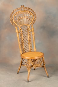"Heywood-Wakefield" marked Victorian Wicker High-back Photographers Chair in natural wicker,