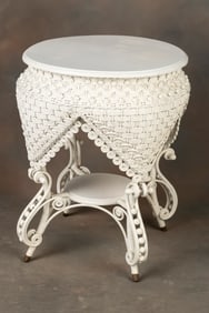Heywood-Wakefield, unmarked, incredible Victorian Wicker Parlor Table with incredible design and
