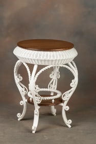 Unmarked, extremely fancy, Heywood-Wakefield Victorian Wicker Parlor Table, with unusual bulbous