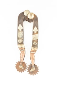 Pair of McChesney gal-leg Spurs, #8, single mounted with fixed buttons. Maples Estate.