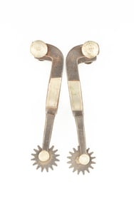 Pair of McChesney "X" marked Spurs, single mounted, etched fixed buttons (see page 99 in pocket book