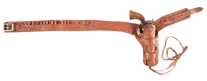 Highly tooled single Buscadero Holster Rig, floral tooled with double loop Holster for a 7 1/2" SA