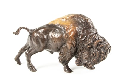 Bronze Charging Buffalo, "Raymond Gibby" marked, #6/50, measures 9" L x 5 1/4" T. Very well done,