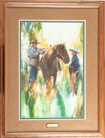 Beautiful original framed and matted Western Painting by noted Montana Artist Chris Owen (1967),