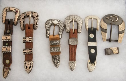 Collection of six (6) vintage Ranger Buckle Sets, five are 3/4" and one is a 1". Left to right . (1)