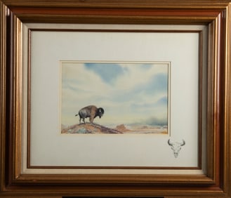 Original framed Watercolor by noted Texas Artist Bob Dale (1927-2015), titled "PATRIARCH" done in