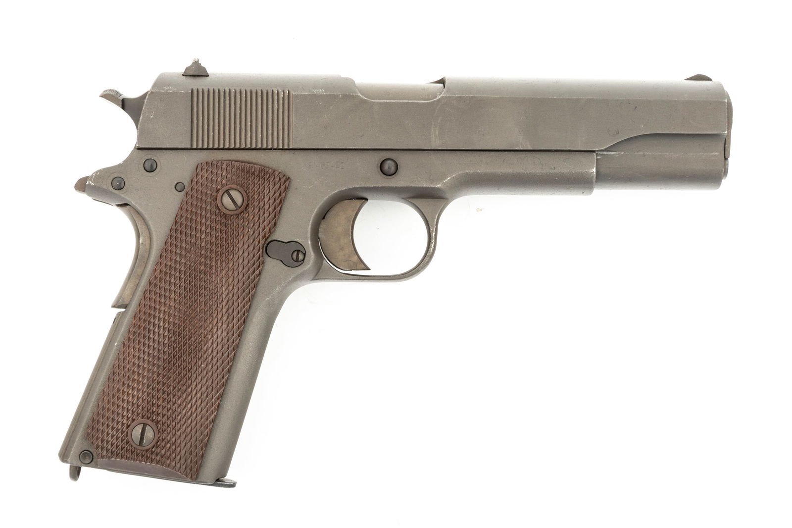 Remington Rand, Model 1911, Semi-Auto Pistol, .45 ACP caliber, SN 469422, matte finish, 5" barrel,: Remington Rand, Model 1911, Semi-Auto Pistol, .45 ACP caliber, SN 469422, matte finish, 5" barrel, with two-piece hard plastic checkered grips, good action, good bore. (Modern)