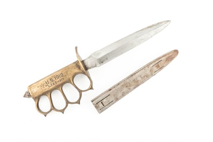 "U.S." marked 1918, Fighting Knife with heavy set of brass Knucks for handle and skull crusher