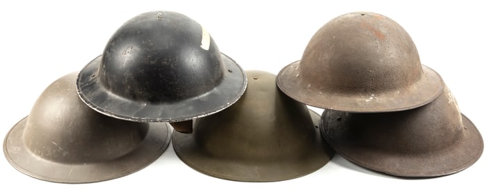 Collection of five (5) WWI U.S. Doughboy Helmets, some have liners. Will be sold as one lot.