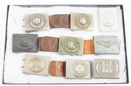 Collection of Nine (9) WWII era German Nazi Belt Buckles, some with eagles, some with swastikas,