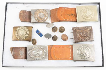 Collection of Six (6) WWII era German Nazi Belt Buckles, some with eagles, some with swastikas. Also