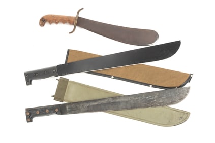 Three Knives. One is a  "1914 U.S." marked Bolo Knife made by The Springfield Armory, 11 3/4",