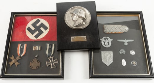This lot consists of three Items to include: Two 8x10" frames; One frame contains a Nazi Arm Band